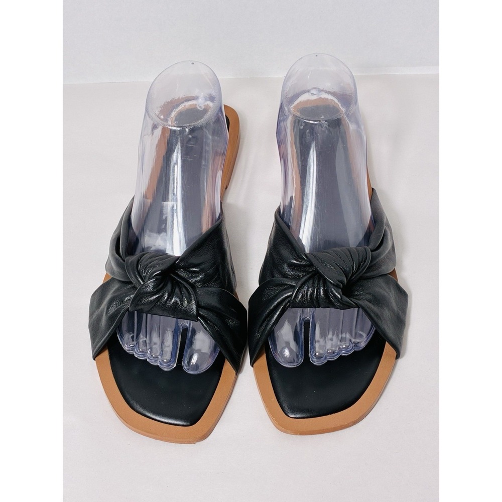 loft slide sandals Sz 11M Black Genuine Leather Knot Front